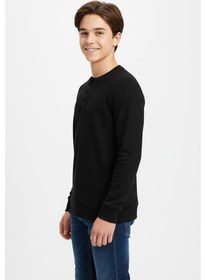 Resim Mevsimlik Düğme Detaylı Bawelna Kumaş Uzun Kollu Erkek Çocuk Sweatshirt-90970 Siyah 