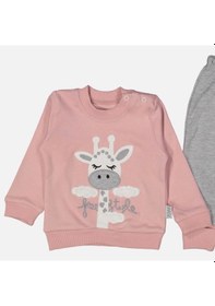 Resim 3-9 Ay Kız Bebek Alt&üst Takımı Zürafa Nakışlı Pudra Pudra 