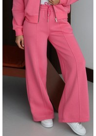 Resim Balenbi 3 İplik İçi Polarlı Yüksek Bel Çımalı Palazzo Eşofman Altı 1144 Pembe 