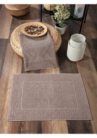 Resim %100 Pamuk Ayak İzli Ayak Havlu Takımı Vizon 