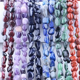 Resim Yaklaşık 38 cm'lik 6-8 mm Düzensiz Doğal Taş Boncuklar - El ile Parlatılmış Serbest Form Ara Boncuklar, Takı Yapımı ve DIY El Sanatları için, Benzersiz Kusurlar & Çeşitlilikler, Karışık Renkler (Kırmızı, Mavi, Yeşil, Mor, Siyah), Takı Malzemeleri, Canlı Boncuk Renkleri, Eşsiz Boncuk Çeşitliliği 