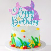 Resim 1 Mermaid Birthday Cake Topper ile Parlayan Kuyruk - Doğum Günleri için Deniz Altı Temalı Parti Dekorasyonu, Bambu Malzeme, Elektrik Gerektirmez, Mermaid Birthday Cake Decor | Mermaid Party Decor | Parlayan Mermaid Tail 