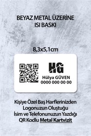 Resim Grafiklas QR Kodlu Kişiye Özel Metal Kartvizit 8,3x5,1 cm Isı Baskılı Profesyonel Beyaz Metal Kart 