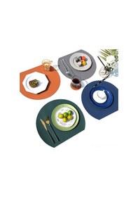 Resim Moveevo Nordik Stil Çift Katlı Suya Ve Yağa Dayanıklı Deri Yemek Matı - Yarım Ay Ve Daire Şekli, Derin Gri + Bej, Isı Yalıtımı, Masa Koruması 