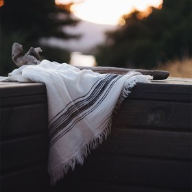 Resim Marl Keten Peştemal/Peşkir - 50x30 cm / Bej-Siyah 