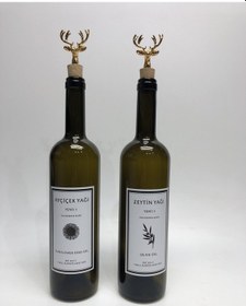 Resim 2 Adet Geyik Mantar Tıpalı 750 ML Cam Yağlık 