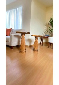 Resim 2 Li Masif Ahşap Yan Sehpa Takımı Doğal Tik Renk Zigon Ve Fiskos Model Tik Ağacı 