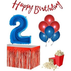 Resim 2 Yaş Kırmızı-mavi Balon Rakam Folyo Banner Mısır Kutusu Masa Ete 