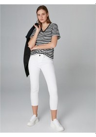 Resim Faik Sönmez Kadın Slim Fit Coton Parça Boya Pantolon B00044 Beyaz 