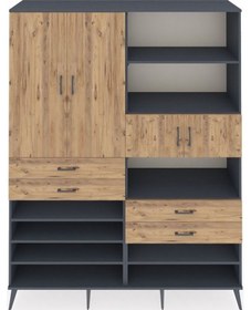 Resim Hyperion Gardrop 11 Raflı 4 Çekmeceli 4 Kapaklı 176x44x221 Antrasit-çam Çam 