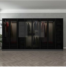 Resim Minar Kale 8 Cam Kapaklı 4 Çekmeceli Dolap - Antrasit/siyah 190cm 