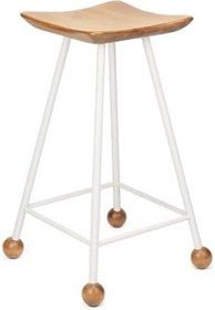 Resim Tabure Bar Taburesi Beyaz Cm Kavisli Kare Oturma Yeri Ahşap Demir Ayaklı Ahşap Topuzlu Modern (65 CM) 
