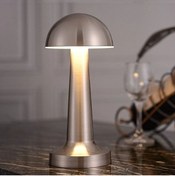 Resim Go İthalat Mantar Model Silver Renk Şarjlı Dokunmatik 3 Renkli LED Masa Lambası (5224) 