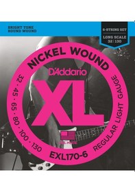 Resim D'addario Exl170-6 Xl Nickel Serisi Bas Gitar Tel Seti Regular Light - 32-130 - Long Scale 