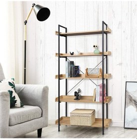 Resim Sier Metal Doğal Kitaplık Masif Raf Ahşap 