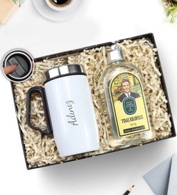 Resim Kişiye Özel Özel Kulplu 280 ML Çelik Termos & Eyüp Sabri Tuncer Tıraş Kolonyası Hediye Seti - Kırmızı 