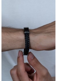 Resim Kişiye Isimli Deri Siyah Çelik Erkek Bileklik Scb14 Beyaz 