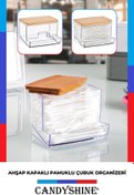 Resim CandyShine Ahşap Kapak Pamuklu Çubuk Organizer Modern Pamuklu Çubuk Düzenleyici Şık Pamukluk 1 Adet 