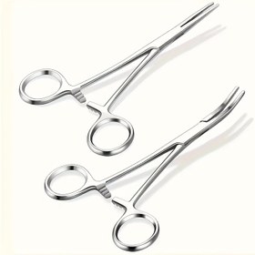 Resim Paslanmaz Çelik Hemostatik Penset - Delme, Balıkçılık ve Evcil Hayvan Bakımı için Hassas Cerrahi Kelepçe, Düz & Kavisli Uçlar, Dayanıklı Metal Yapı 
