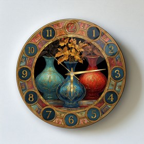 Resim Renkli Saksılar Cam Duvar Saati - 80*80 Cm 