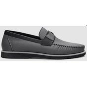 Resim Hakiki Deri Gri Kemer Detaylı Erkek Günlük Ayakkabı-Gri 