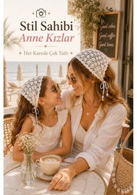 Resim Anne Kız Kombin Bandana El Örgüsü Saç Bandı Bohem Stil Ayarlanabilir 2li Set Beyaz 19218290 