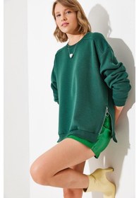 Resim Shade Kadın Bisiklet Yaka Şardonlu Fermuar Detaylı Basic Sweatshirt 60251796 - Zümrüt 