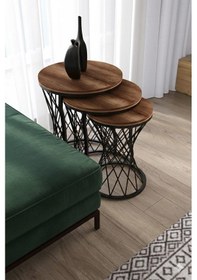 Resim Lazanya Hasır Telli Model Statik Zigon Sehpa Koyu Ahşap Tabla Yan Sehpa Kahverengi 