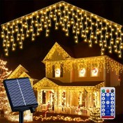 Resim LED güneş enerjili perde ışık dizisi, uzaktan kumandalı dekoratif ışıklarla 8 modlu,, yatak odası, bahçe, festival ve parti süslemeleri için 