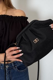 Resim Classbag Hasır Görünümlü Siyah Çapraz Omuz Askılı Kadın Clutch Çanta 