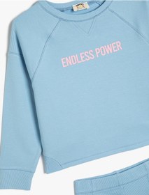 Resim Koton 2'li Takım Tayt Sweatshirt Slogan Baskılı Mavi 4skg10182ak Mavi 