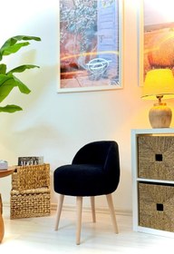 Resim WEBPANYA X Large SİYAH Tedy Kumaş Dekoratif Berjer Puf Makyaj Masası Pufu 