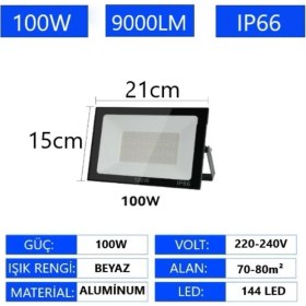 Resim Rultech 5 Adet LED Işık Projektör 100W Beyaz Işık 6500K 9000LM Bahçe Duvar Yol Aydınlatma Dış&iç Mekan 