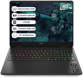 Resim HP Omen 16 Gaming Laptop BQ1Y6EA, Intel Core Ultra 7 255H, 32GB RAM, 1TB SSD, RTX 5070 8GB, 16" WUXGA 165Hz Ekran, FreeDOS 
