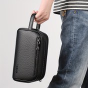 Resim ERKEKLER İçin MENSON Siyah Clutch Çanta - İş Tarzı Fermuarlı Çok Bölmeli El Çantası, Günlük Seyahat & Cep Telefonu Saklama için Kompakt Tasarım 