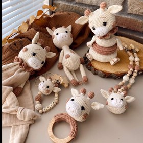 Resim Amigurumi Benekli Zürafa Deluxe Bebek Seti - 6 Parça Oyuncak Set 
