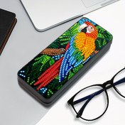 Resim 1 Adet 5D El Yapımı Elmas Boyama Gözlük Kılıfı Seti, Parrot Desenli Işıltılı Taşlı, Suni Deri Gözlük Tutucu, Arkadaşlar veya Ebeveynler İçin Özel Hediye 