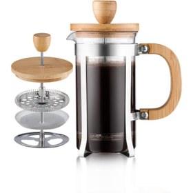 Resim Ahşap Detaylı 600 ml Cam French Press 
