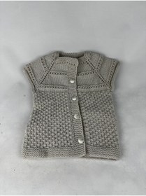 Resim RELYA Bebek Unisex Taş Rengi Makine Yünü Tülermez Düğmeli Yelek 6 12 Aylık En 26 CM Boy 31 CM 