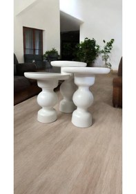 Resim Simillo Wood Wooden Ahşap Beyaz Renk 3 Lü Set Fitilli Mantar Yan Sehpa Modern Fiskos / Kod:trd10826 Beyaz 