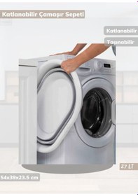 Resim Çamaşır Sepeti Katlanır Sele Silikon Sepet Küçük Boy 27 Lt. Beyaz Gri 