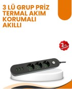 Resim Genel Markalar 2 Metre Kablolu 3 USB Portlu Anahtarlı Üçlü Priz 
