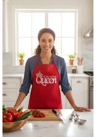 Resim Mutfak Önlüğü - Queen Of The Kitchen - Kırmızı Renkli 