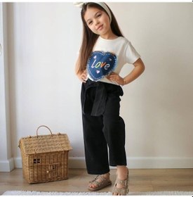 Resim Kız Çocuk Love Baskılı Tişört Ve Siyah Pantolon Takım 3-10 Yaş - 31438 Çok Renk 