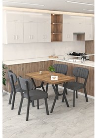Resim Gnr 70x110cm Sabit Atlantik Mutfak Masası Takımı, Yemek Masası, 4 Modern Antrasit Sandalye Antrasit 