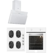 Resim Silverline Luno F6501W04 - LC5335W01 - 3462 Beyaz Cam Ankastre Set 