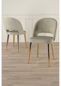 Resim Canisa Pane Serisi 2 Adet Krem Mutfak Sandalyesi Babyface Kumaş Gold Kaplama Ayak Krem Sandalye Ayaklar Gold 