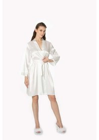 Resim Pierre Cardin 1000 Saten Taşlı Bride Gelin Kadın Sabahlık Ekru 
