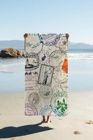Resim Dijital Baskı Plaj Deniz Havlusu Posta Pulu Desenli Peştamal HVL0228 