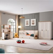 Resim Genç Odası, Zenit 3 Kapaklı Dolap, Yavrulu Korkuluklu Sedir Karyola, Çalışma Masası Beyaz 